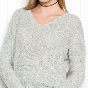 SOLD - Brandy Melville V-Neck Gray Rib Knit Sweater